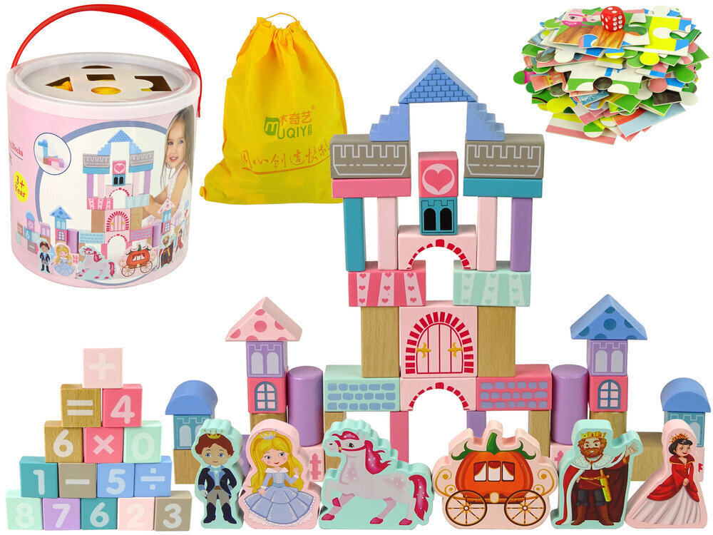 Puidust ehitusklotside komplekt tüdrukutele Lean Toys, printsessi loss, 67 osa hind ja info | Mänguasjad tüdrukutele | hansapost.ee