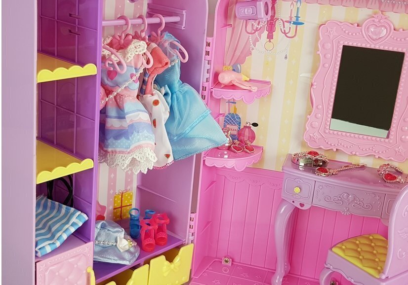 Lean Toys nukkude riietusruumi mängukomplekt valguse ja peegliga, roosa цена и информация | Mänguasjad tüdrukutele | hansapost.ee