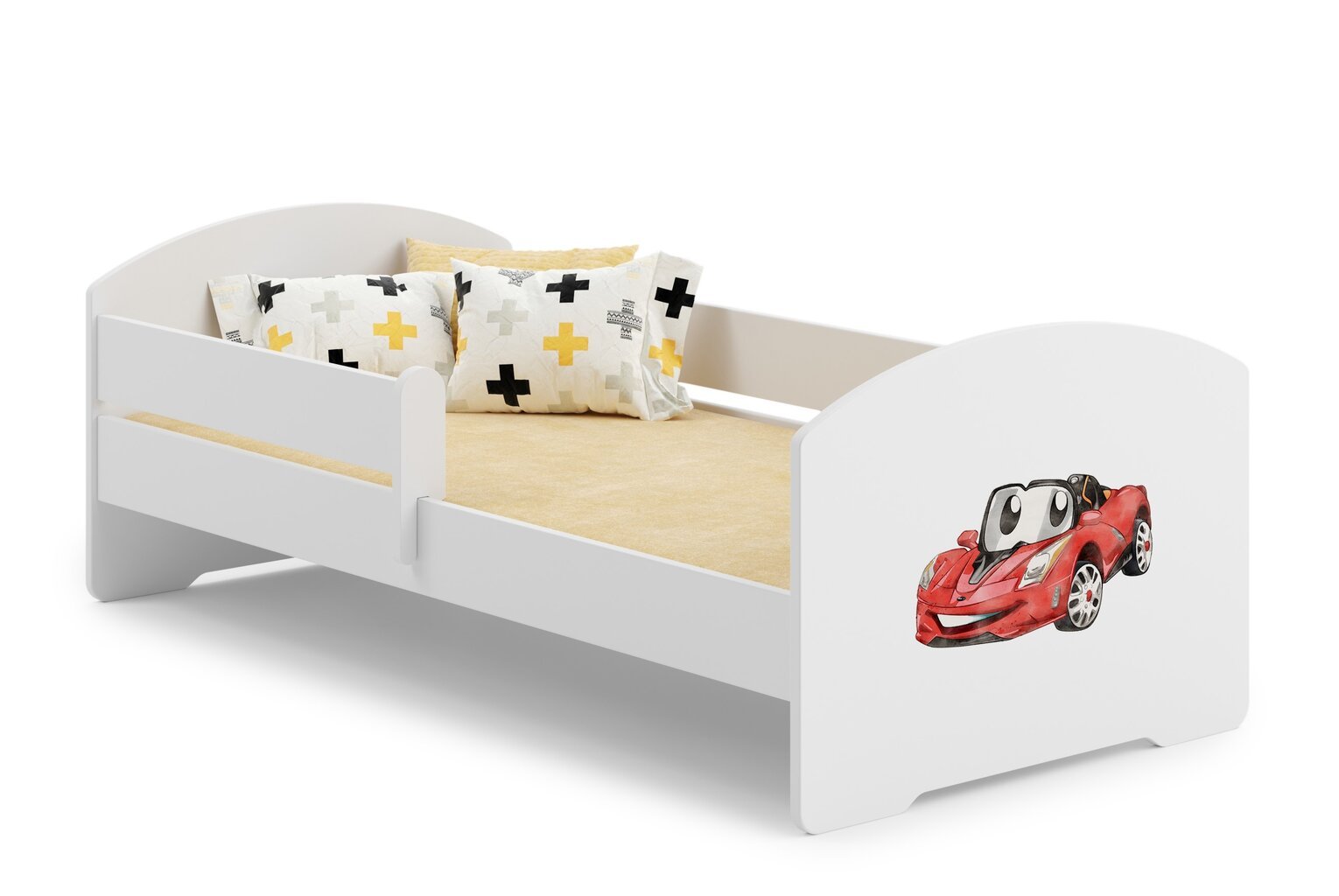 Voodi ADRK Furniture Pepe Barrier Red Car, 140x70 cm, valge цена и информация | Lastevoodid | hansapost.ee