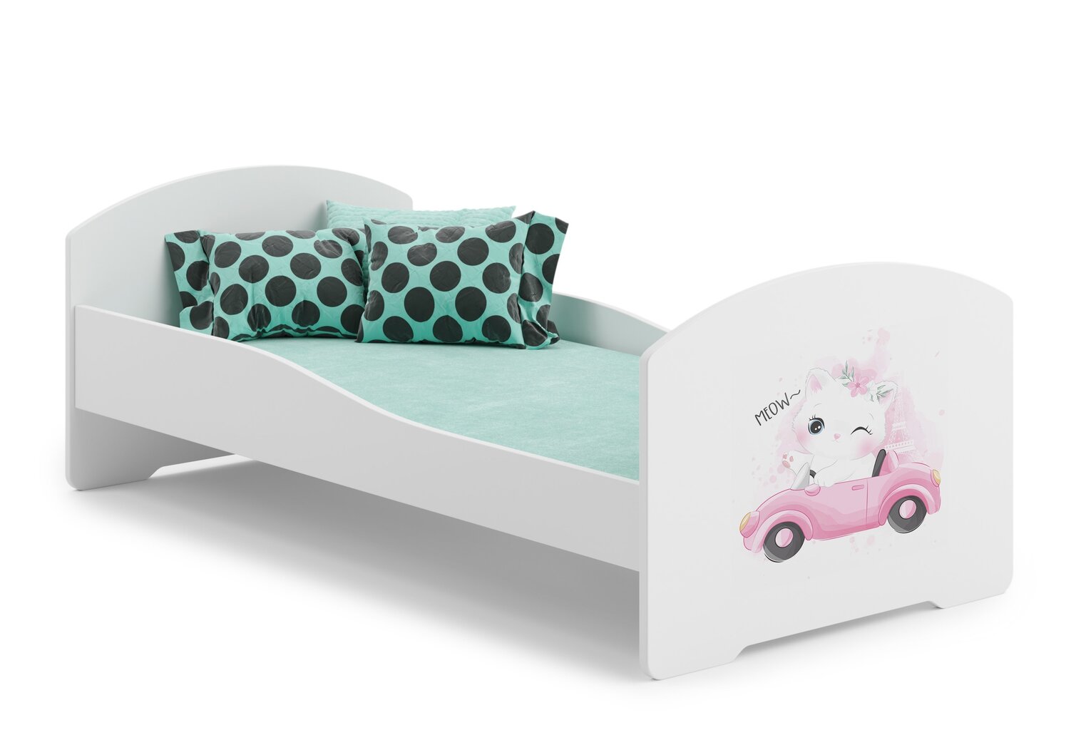 Voodi ADRK Furniture Pepe Cat in a Car, 140x70 cm, valge hind ja info | Lastevoodid | hansapost.ee