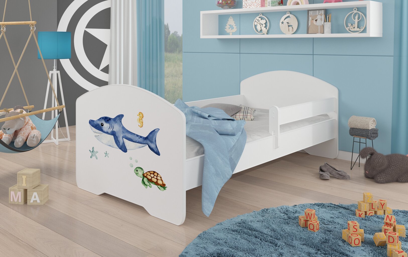 Voodi ADRK Furniture Pepe Barrier Sea Animals, 140x70 cm, valge hind ja info | Lastevoodid | hansapost.ee