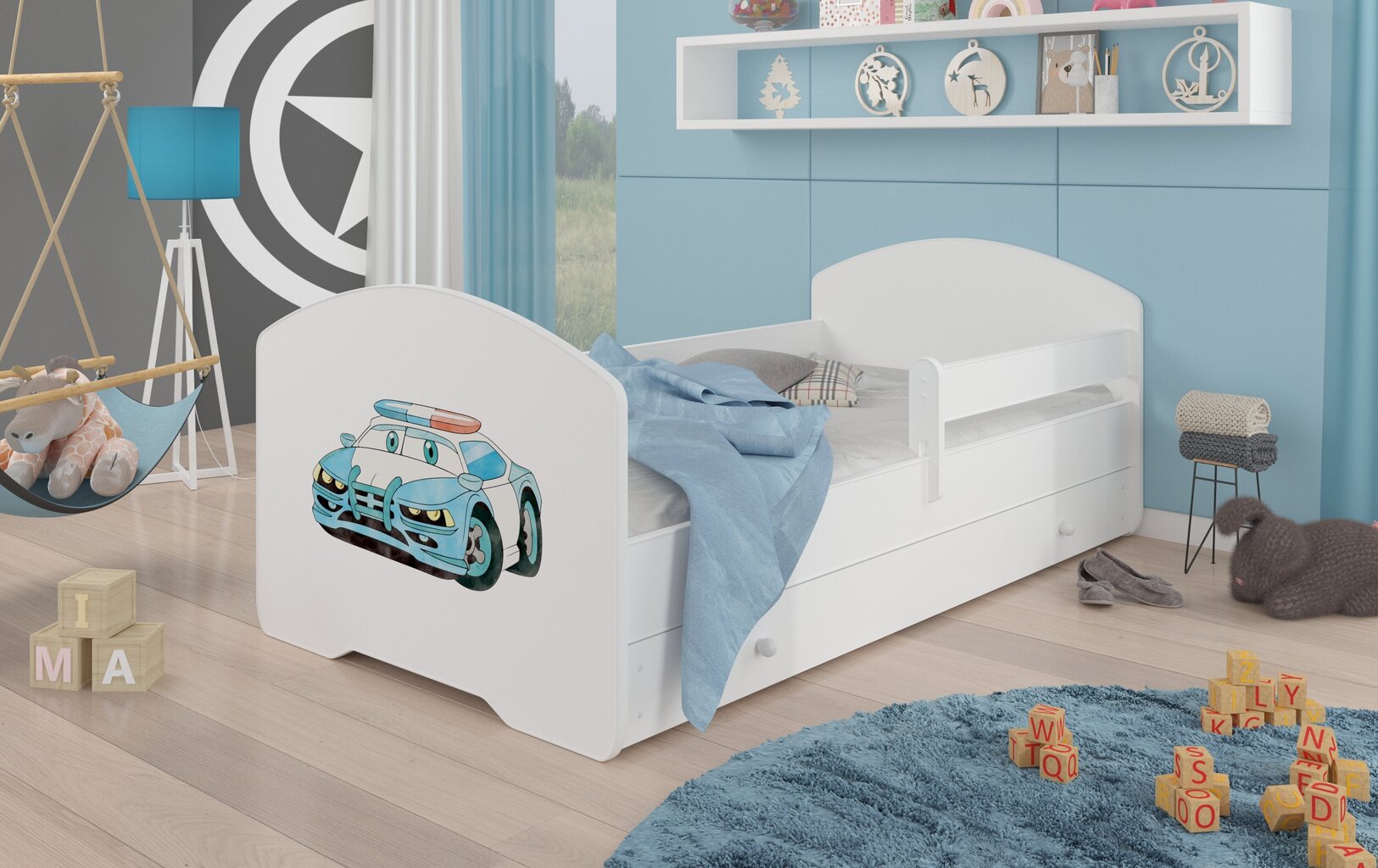 Voodi ADRK Furniture Pepe Barrier Police Car, 140x70 cm, valge цена и информация | Lastevoodid | hansapost.ee