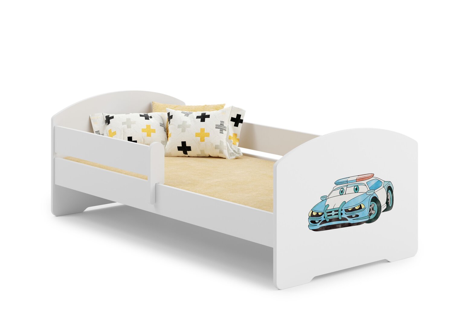 Voodi ADRK Furniture Pepe Barrier Police Car, 160x80 cm, valge цена и информация | Lastevoodid | hansapost.ee