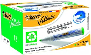 Маркер для белых досок Bic Velleda 1701 1-5 мм, круглая головка, зеленый, 12 шт. 701023 цена и информация | Письменные принадлежности | hansapost.ee