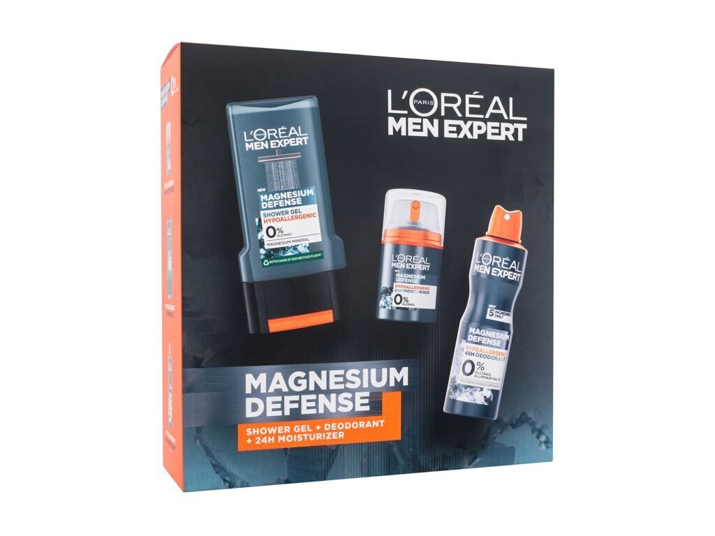 Kosmeetikakomplekt meestele Loréal Paris Men Expert Magnesium Defense päevakreem 50 ml, deodorant 150 ml, Magnesium Defense dušigeel 300 ml hind ja info | Näokreemid | hansapost.ee
