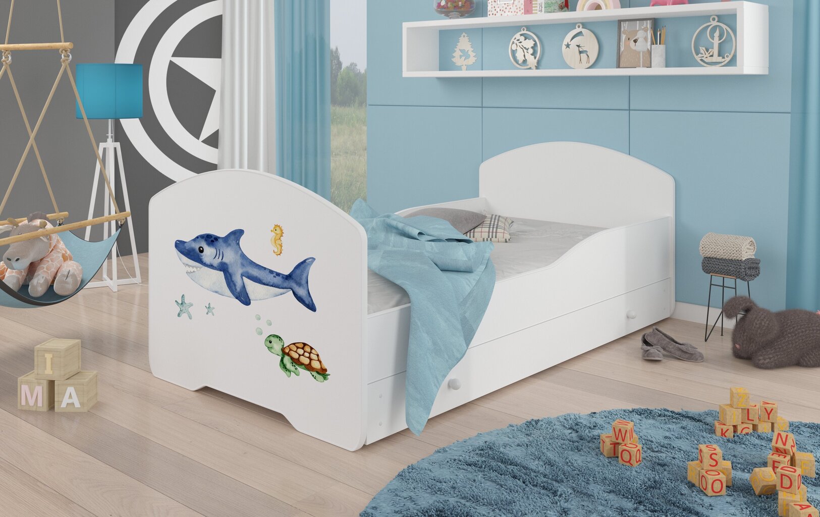 Voodi ADRK Furniture Pepe Sea Animals, 140x70 cm, valge hind ja info | Lastevoodid | hansapost.ee