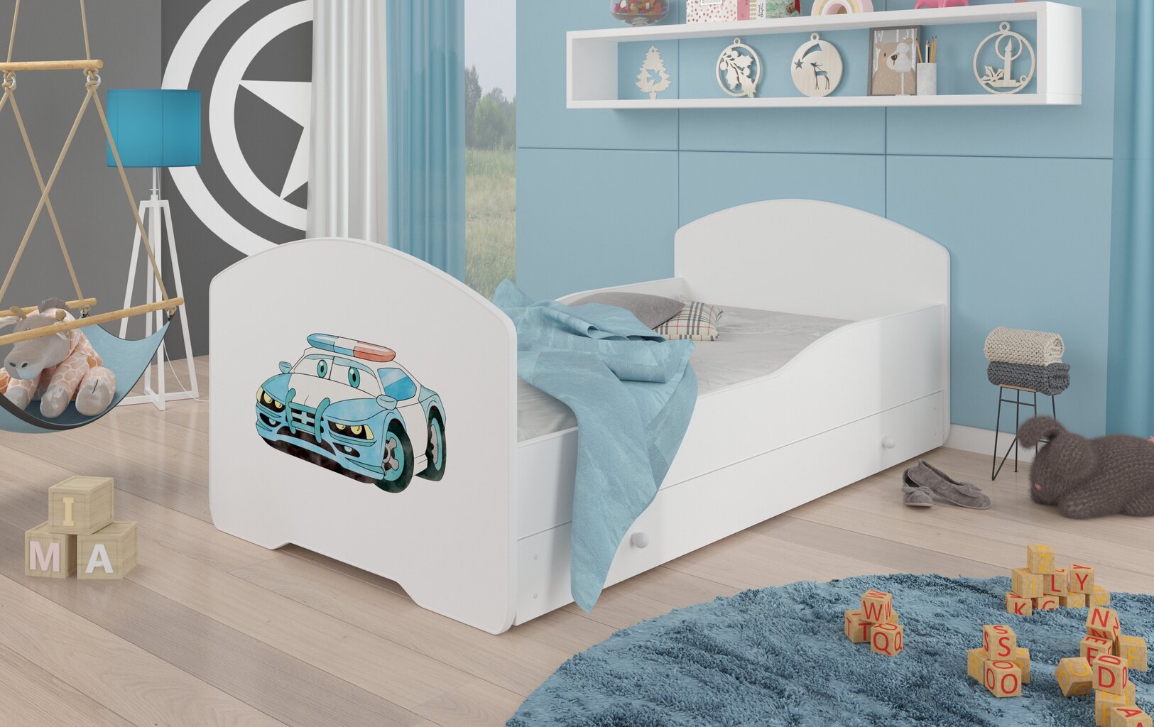 Voodi ADRK Furniture Pepe Police Car, 140x70 cm, valge hind ja info | Lastevoodid | hansapost.ee