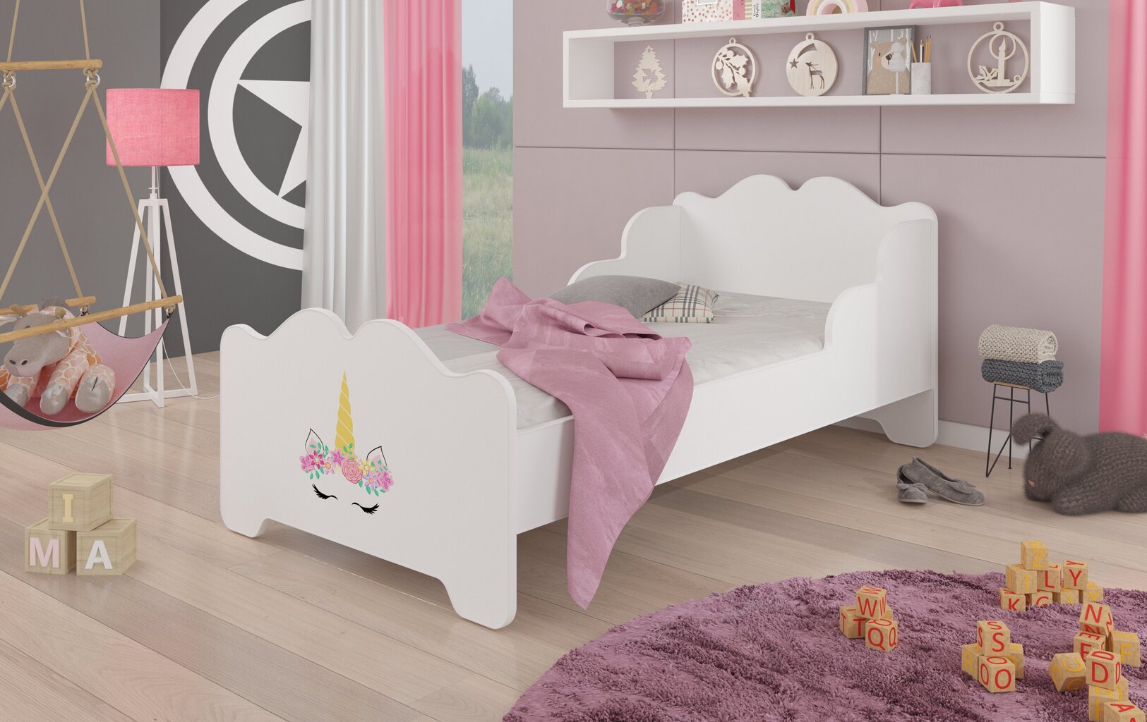 Voodi ADRK Furniture Ximena Unicorn, 140x70 cm, valge цена и информация | Lastevoodid | hansapost.ee