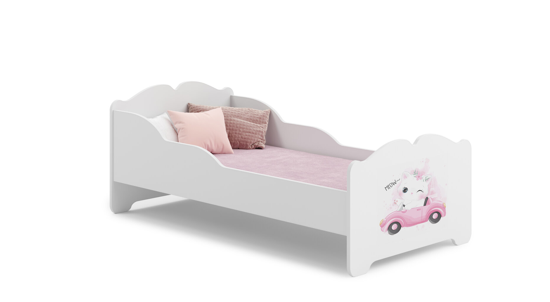 Voodi ADRK Furniture Ximena Cat in a Car, 140x70 cm, valge цена и информация | Lastevoodid | hansapost.ee