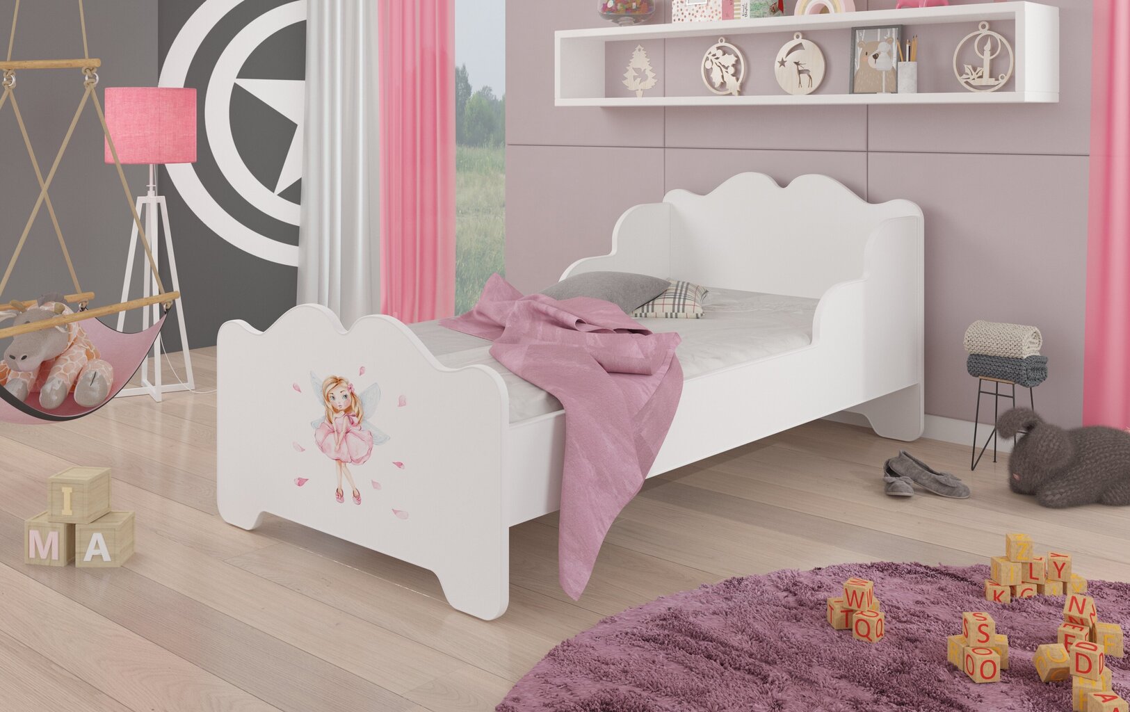 Voodi ADRK Furniture Ximena Girl with Wings, 160x80 cm, valge цена и информация | Lastevoodid | hansapost.ee