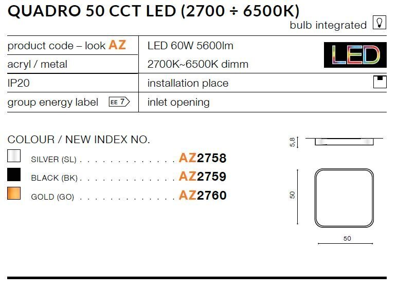 Laevalgusti AZzardo Quadro AZ2759 hind ja info | Laelambid | hansapost.ee