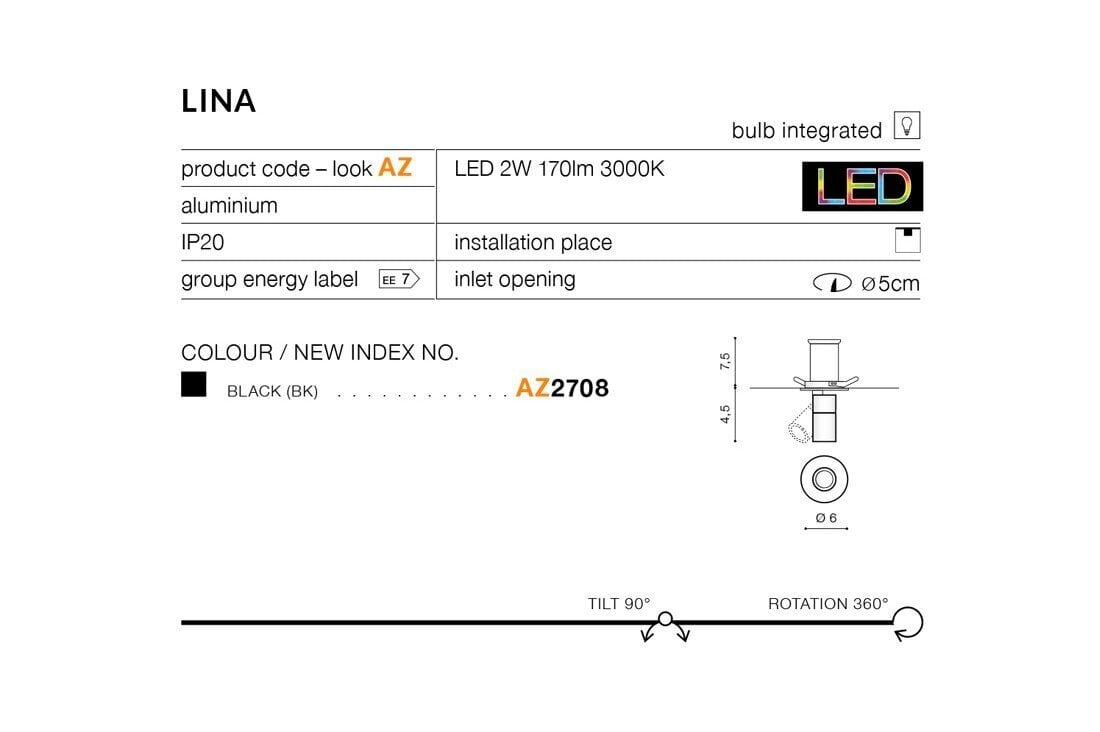 Süvistatav valgusti AZzardo Lina AZ2708 hind ja info | Süvistatavad LED valgustid | hansapost.ee
