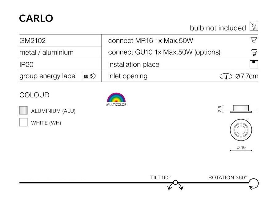 Süvistatav valgusti AZzardo Carlo AZ0805 hind ja info | Süvistatavad LED valgustid | hansapost.ee