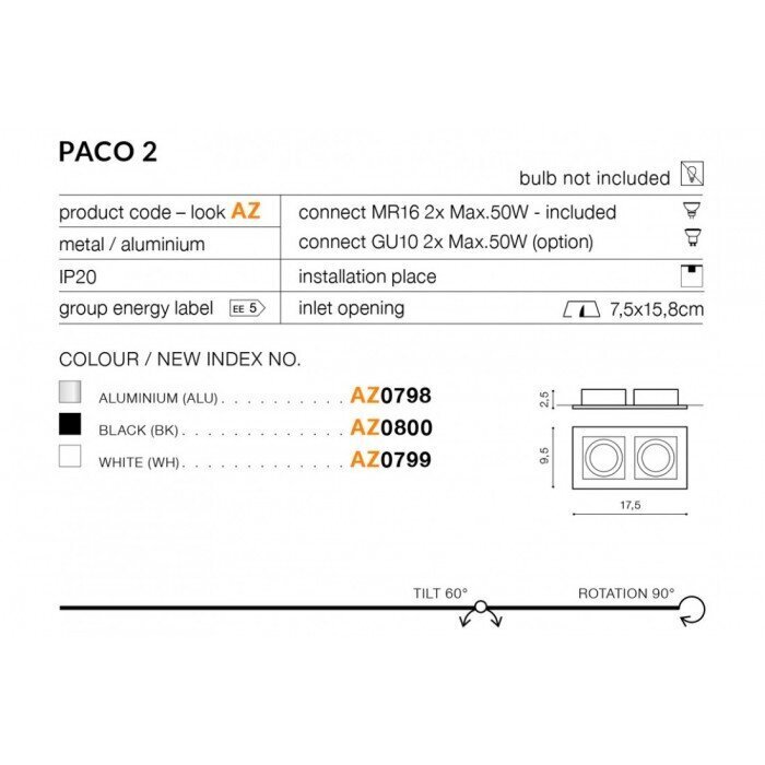 Süvistatav lamp AZzardo Paco AZ0799 hind ja info | Süvistatavad LED valgustid | hansapost.ee