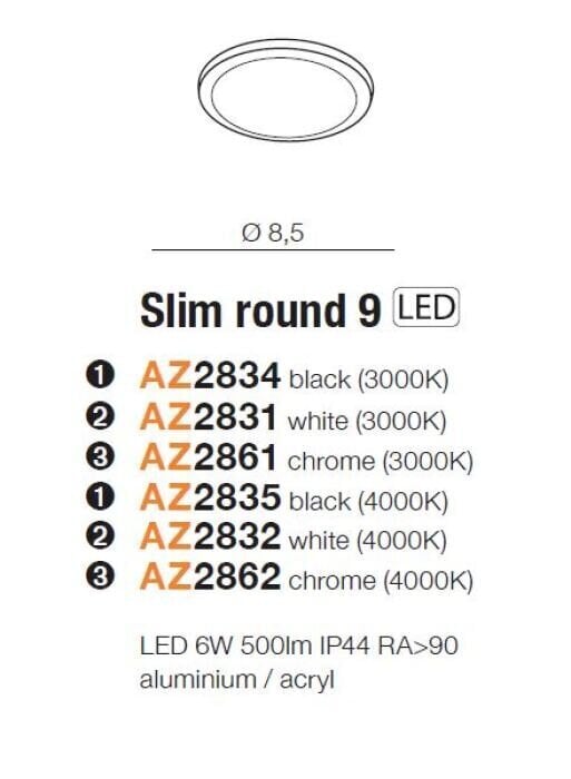 Süvistatav lamp AZzardo Slim AZ2840 цена и информация | Süvistatavad LED valgustid | hansapost.ee