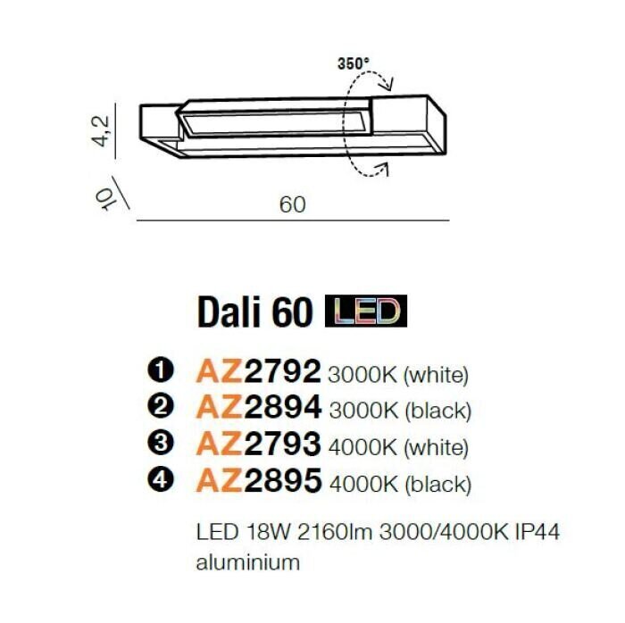 Vannitoa seinavalgusti AZzardo Dali AZ2895 hind ja info | Seinavalgustid | hansapost.ee