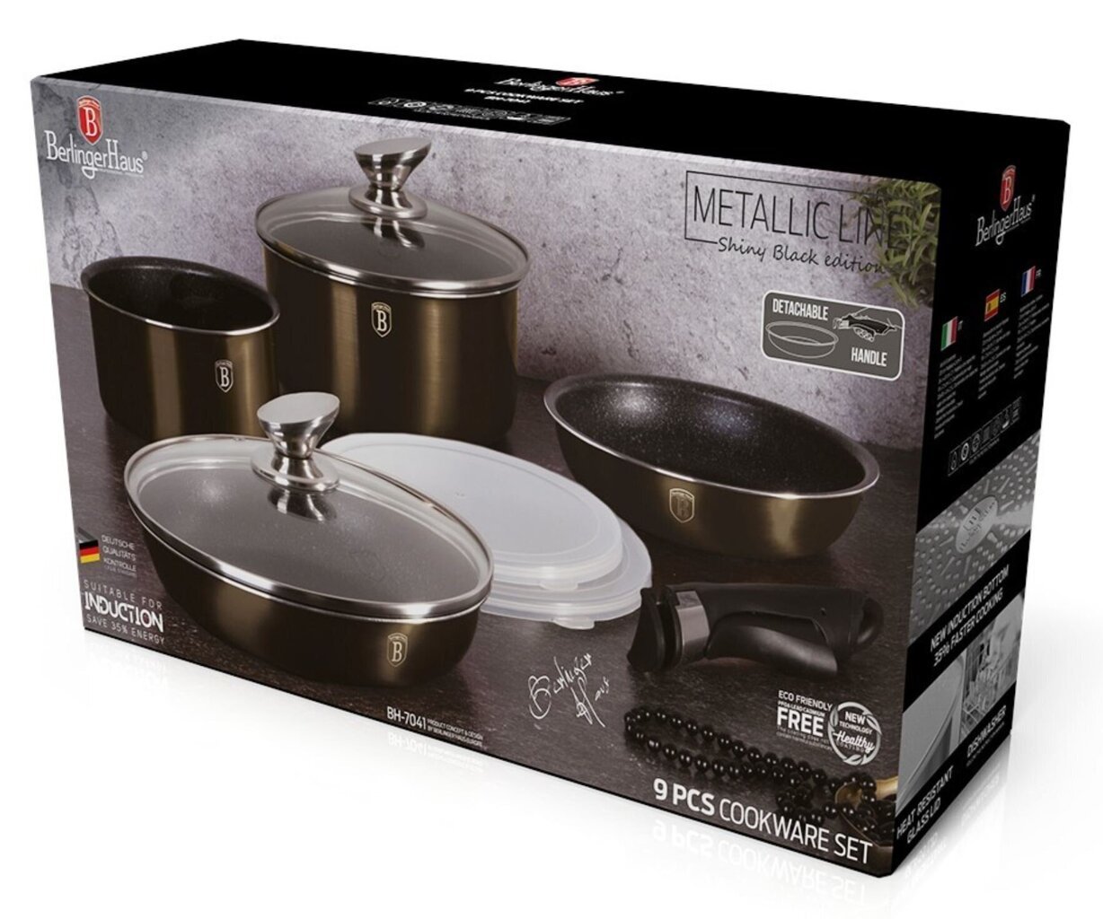 Berlinger Haus Metallic Line Shiny Black Edition pottide komplekt, 9-osaline hind ja info | Potid | hansapost.ee