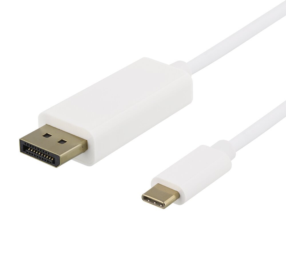 USB-C - DisplayPort kaabel Deltaco 4K UHD, kullatud pistikud, 2m, valge / USBC-DP201-K ​​​​/ 00140016 цена и информация | Juhtmed ja kaablid | hansapost.ee