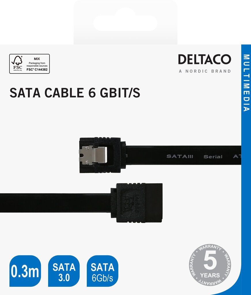 Deltaco SATA 3.0, 0,3 m, must / SATA-1000-K / 00200001 hind ja info | Juhtmed ja kaablid | hansapost.ee