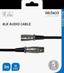 XLR аудиокабель DELTACO 3-pin male - 3-pin female, 26 AWG, 3м, черный / XLR-1030-K / 00160003 цена и информация | Кабели и провода | hansapost.ee