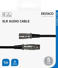 XLR аудиокабель Deltaco 3-pin male - 3-pin female, 26 AWG, 1м, черный / XLR-1010-K / 00160001 цена и информация | Кабели и провода | hansapost.ee