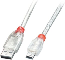 Кабель Lindy USB2 A на Mini-B, 0.5 м, прозрачный 41781 цена и информация | Кабели для телефонов | hansapost.ee