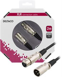 XLR helikaabel DELTACO 3-pin male - 3-pin female, 26 AWG, 2m, must / XLR-1020-K / 00160002 цена и информация | Juhtmed ja kaablid | hansapost.ee