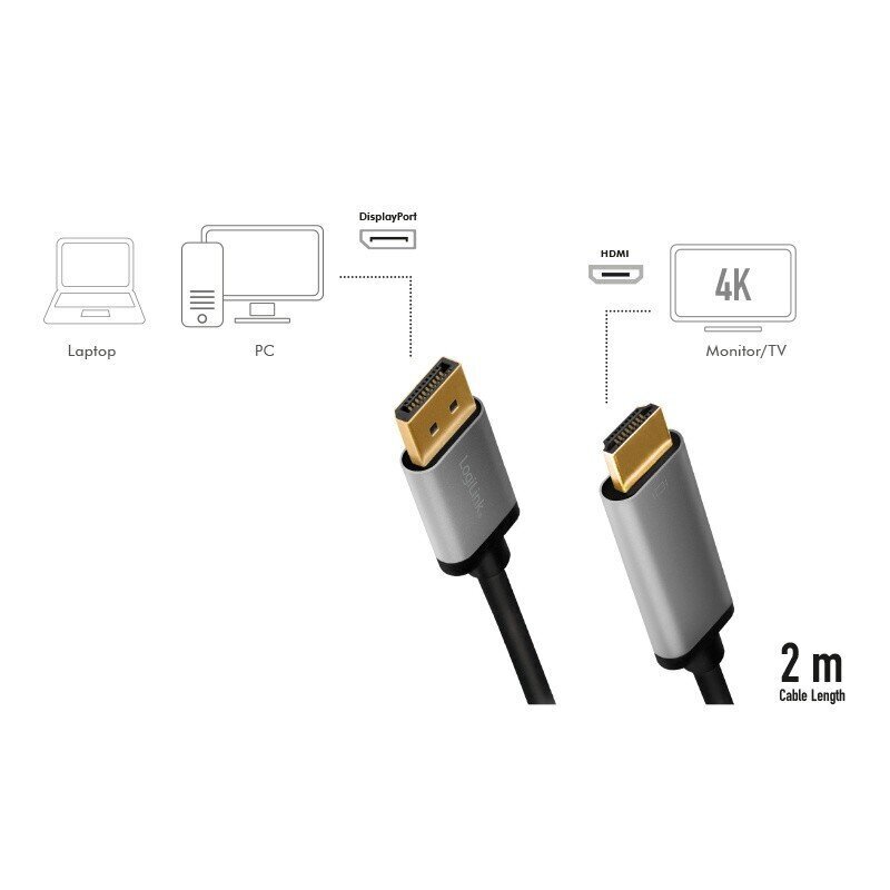 Displayport to HDMI 4K/60Hz, alu, 2m hind ja info | Juhtmed ja kaablid | hansapost.ee
