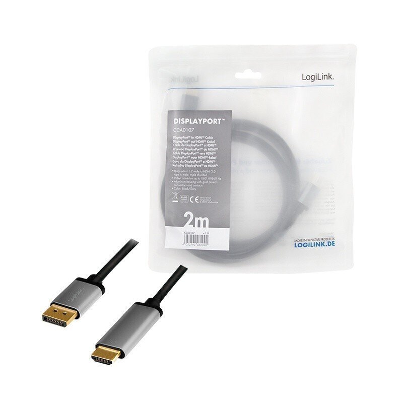 Displayport to HDMI 4K/60Hz, alu, 2m цена и информация | Juhtmed ja kaablid | hansapost.ee