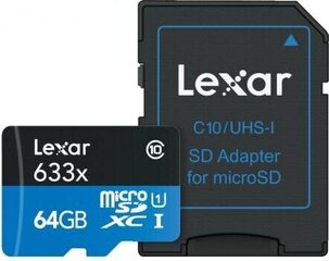 Карта памяти Lexar microSDHC UHS-I 633x 64GB цена и информация | Карты памяти для телефонов | hansapost.ee