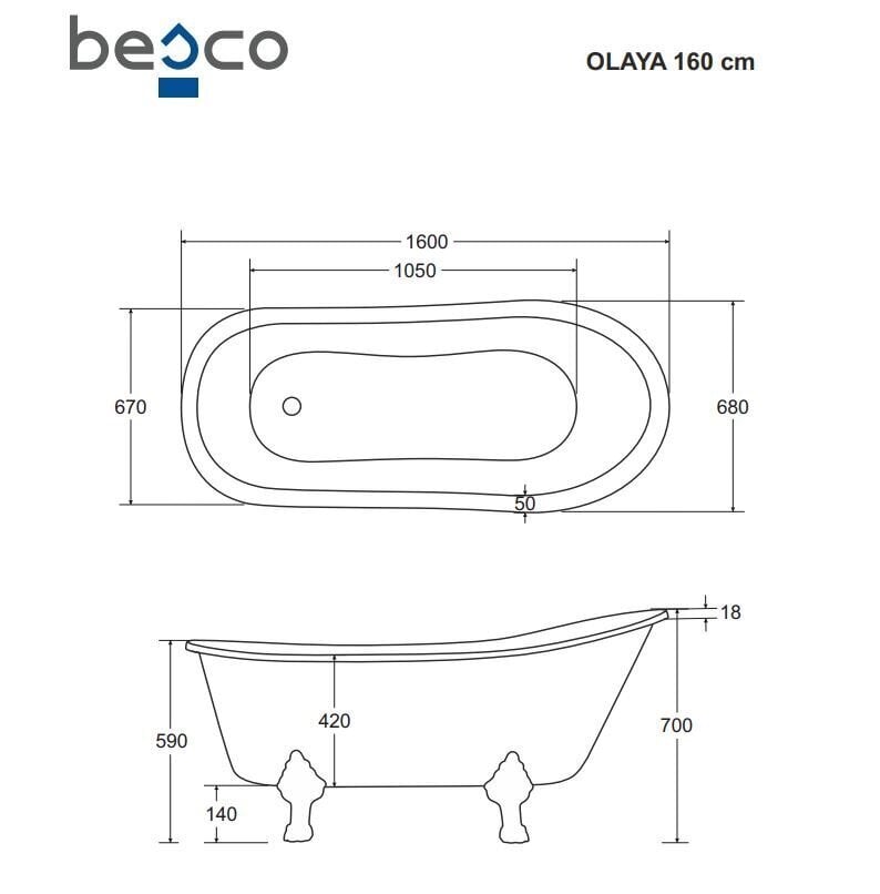 Vann Besco Olaya 160, White+Black hind ja info | Vannid | hansapost.ee