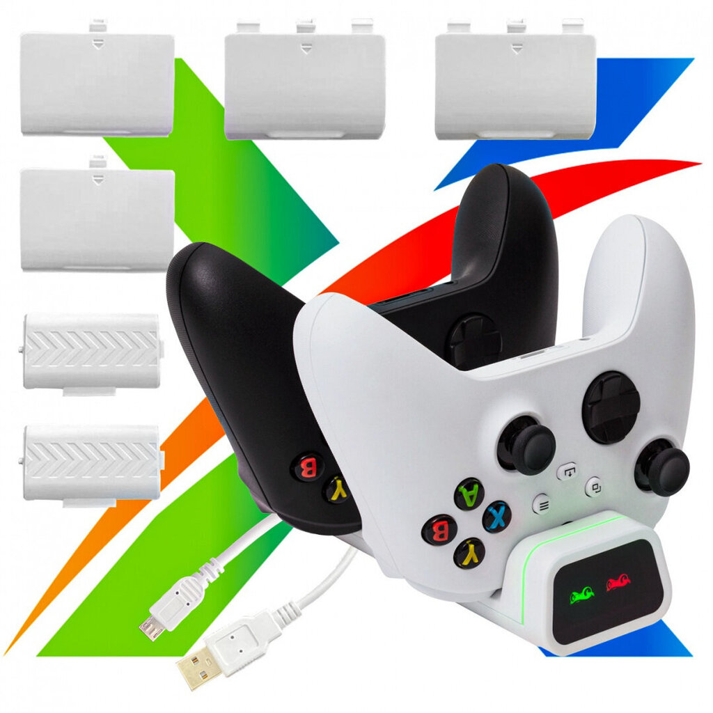 Kahekordne laadija Xbox 360 pultidele, valge цена и информация | Mängupuldid | hansapost.ee