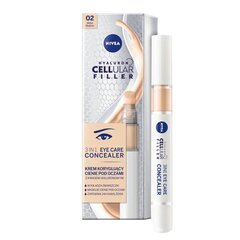 Консилер под глаза Nivea Hyaluron Cellular Filler 3In1 Eye Care Concealer 02 Medium, 4мл цена и информация | Nivea Декоративная косметика | hansapost.ee