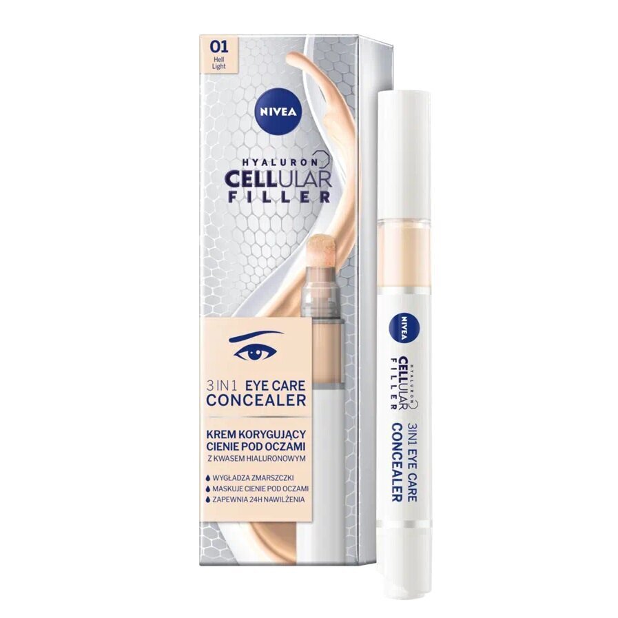 Silmaümbruse peitekreem Nivea Hyaluron Cellular Filler 3In1 Eye Care Concealer 01 Light, 4ml цена и информация | Jumestuskreemid ja puudrid | hansapost.ee