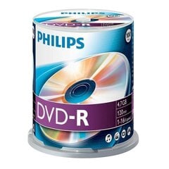 Компакт-диск Philips DVD-R 4.7GB CAKE BOX, 100 шт. цена и информация | Виниловые пластинки, CD, DVD | hansapost.ee