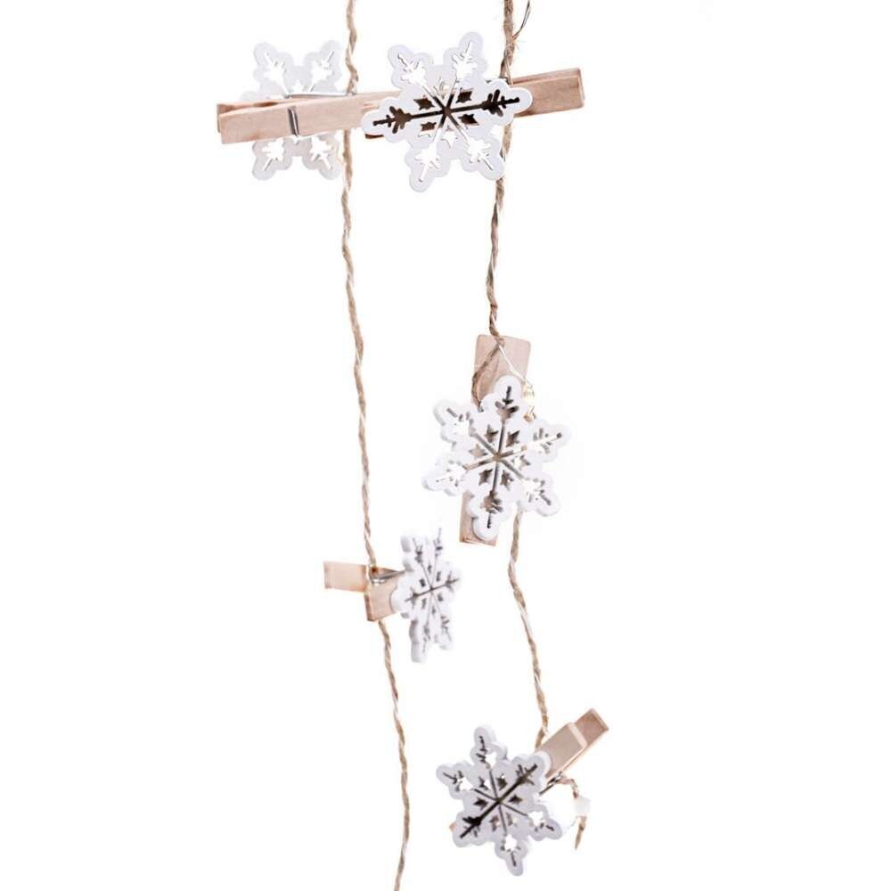 Valguskett koos lumehelveste ja puidust klambritega DecoKing, 10 LED hind ja info | Jõulutuled | hansapost.ee