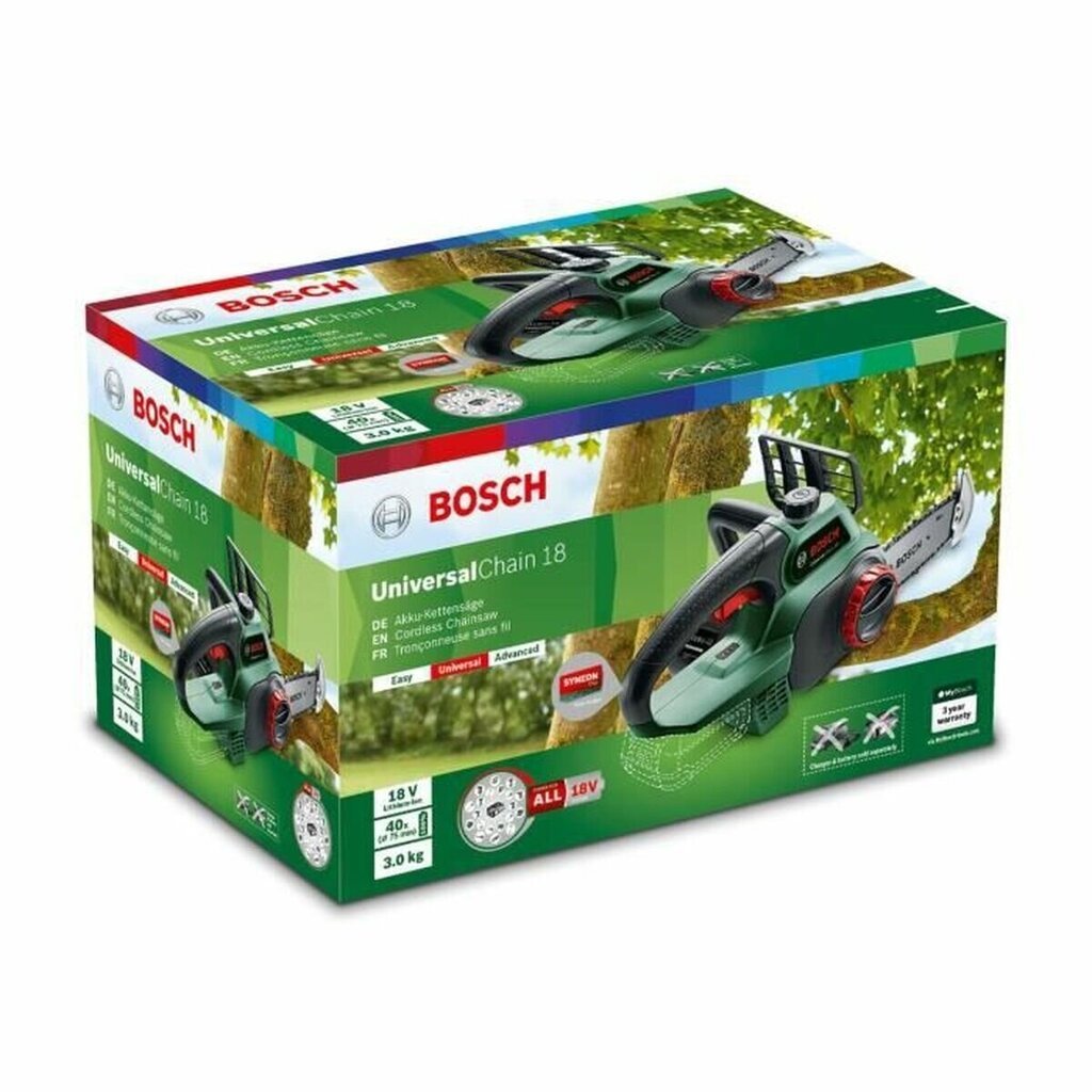 Kettsaag Bosch Universal Chain; 18 V; 20 cm juhtplaat (ilma aku ja laadijata) hind ja info | Kettsaed | hansapost.ee