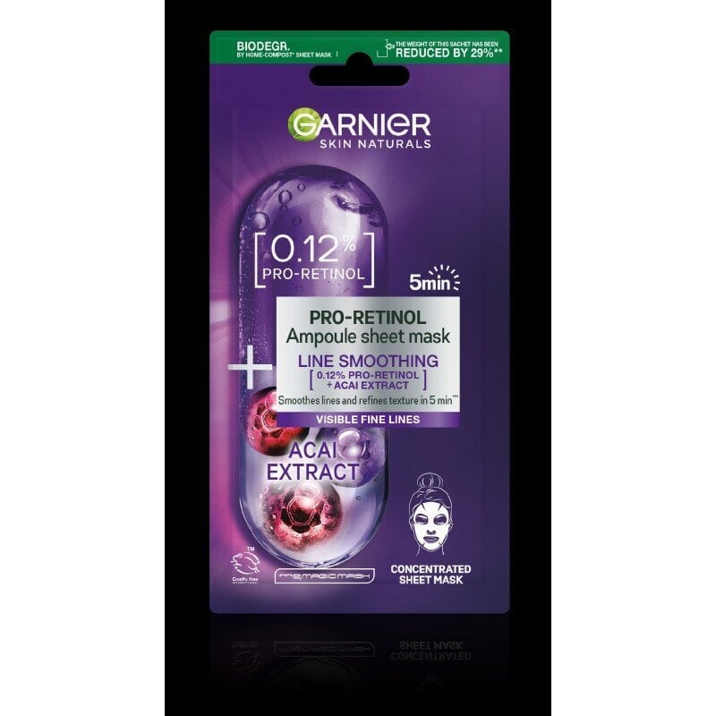 Ampull-lehtmask Garnier Skin Naturals Pro-Retinol, 19 g цена и информация | Näomaskid ja silmamaskid | hansapost.ee