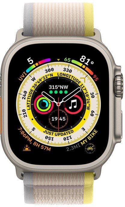Apple Watch Ultra GPS + Cellular, 49mm Titanium Case ,Yellow/Beige Trail Loop - S/M MNHK3EL/A LV-EE цена и информация | Nutikellad, laste nutikellad | hansapost.ee