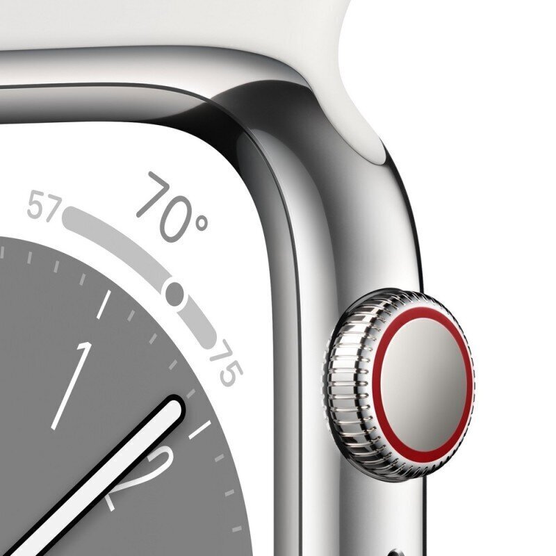 Apple Watch Series 8 GPS + Cellular 41mm Silver Stainless Steel Case ,White Sport Band - MNJ53UL/A цена и информация | Nutikellad, laste nutikellad | hansapost.ee