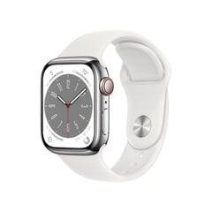 Apple Watch Series 8 GPS + Cellular 41mm Silver Stainless Steel Case ,White Sport Band - MNJ53UL/A цена и информация | Смарт-часы (smartwatch) | hansapost.ee