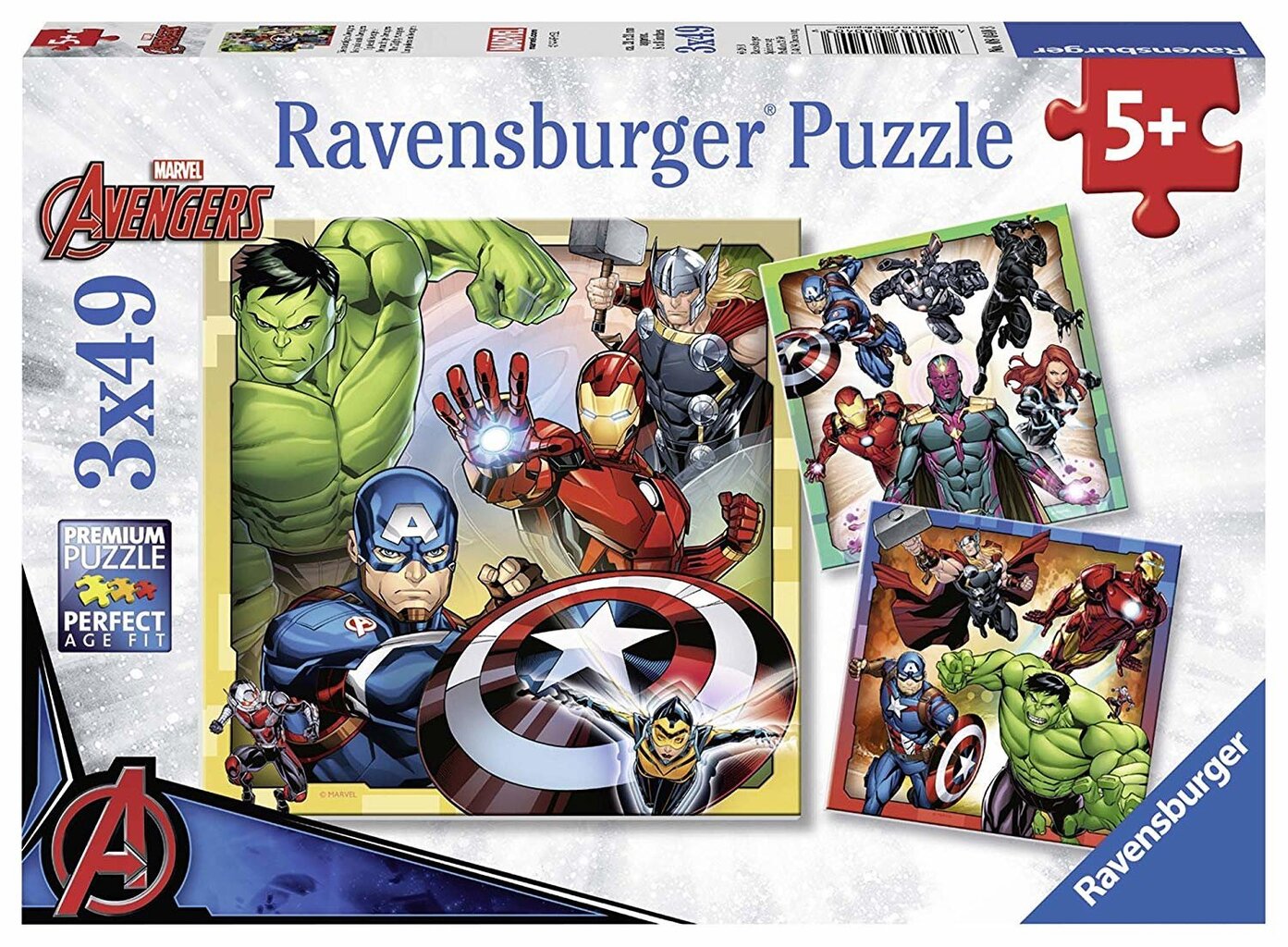 Pusle komplekt Ravensburger Marvel Avengers (Tasujad), 08040, 3 x 49 osa hind ja info | Pusled lastele ja täiskasvanutele | hansapost.ee