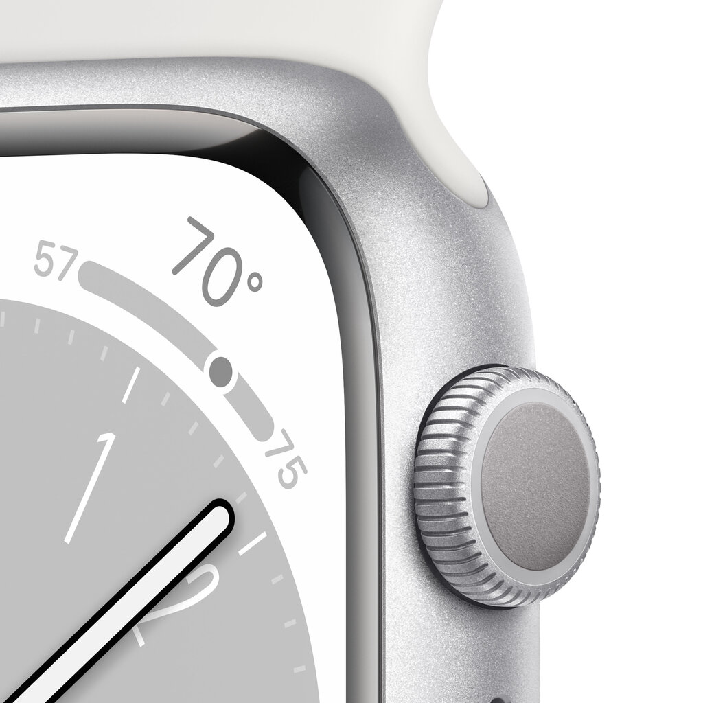 Apple Watch Series 8 GPS 45mm Silver Aluminium Case ,White Sport Band - MP6N3EL/A LV-EE hind ja info | Nutikellad, laste nutikellad | hansapost.ee
