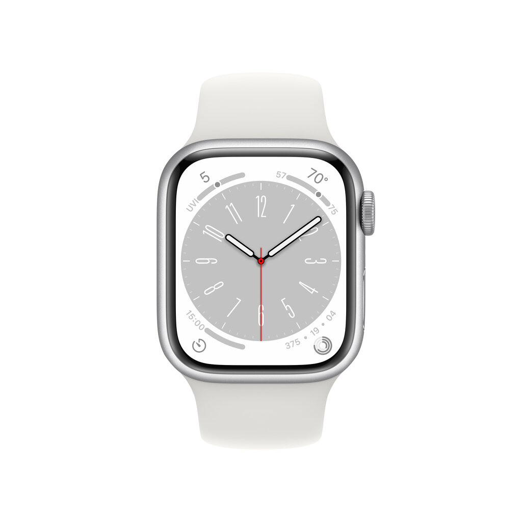 Apple Watch Series 8 GPS 45mm Silver Aluminium Case ,White Sport Band - MP6N3EL/A LV-EE цена и информация | Nutikellad, laste nutikellad | hansapost.ee