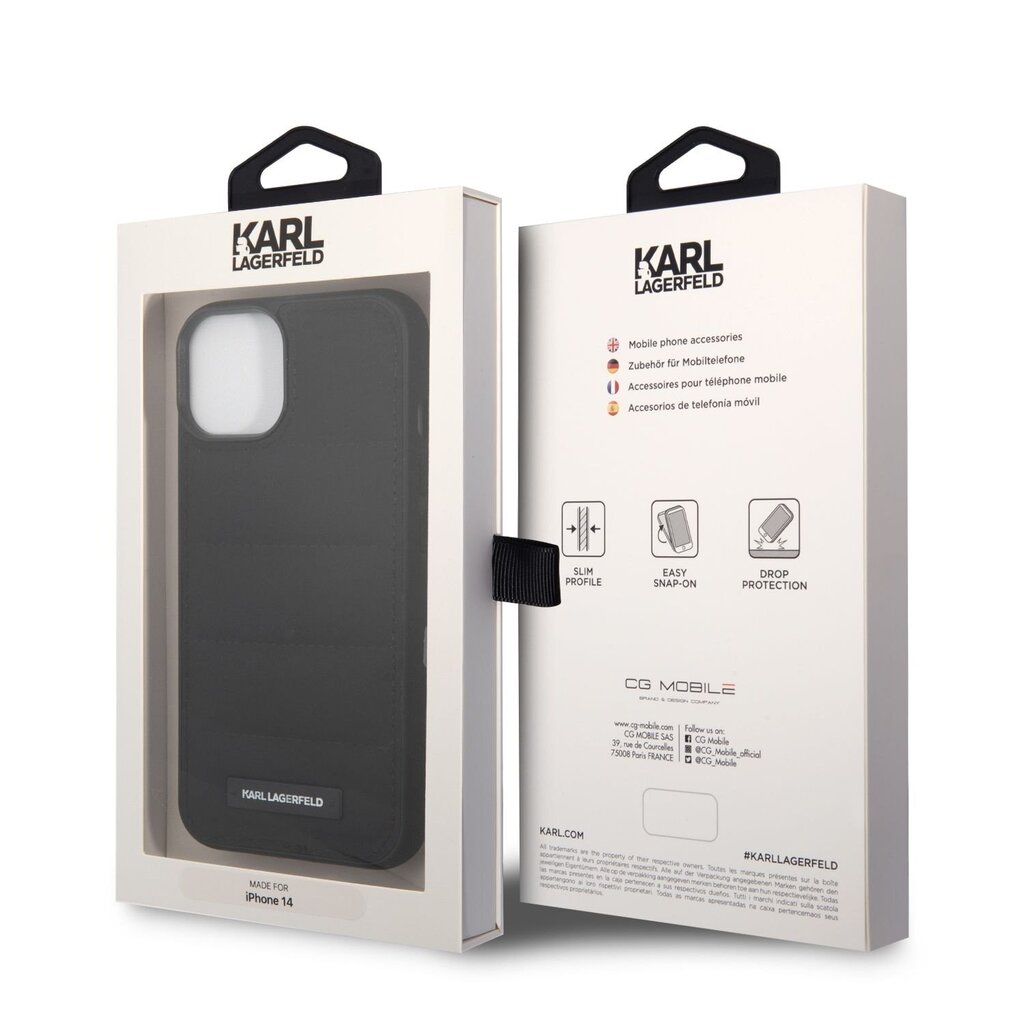Karl Lagerfeld Quilted Puffy Metal Logo Case for iPhone 14 Black hind ja info | Telefonide kaitsekaaned ja -ümbrised | hansapost.ee