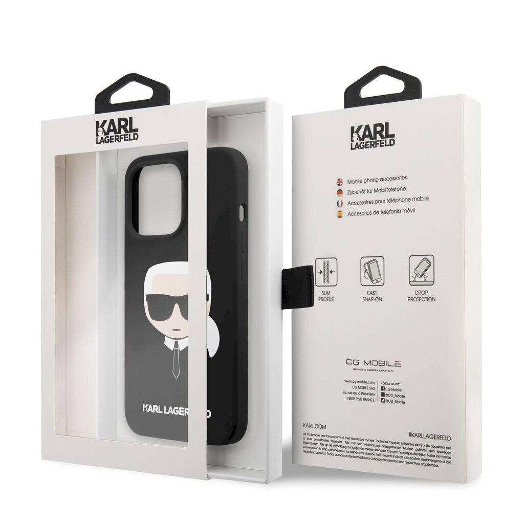 KLHCP13XSLKHBK Karl Lagerfeld Liquid Silicone Karl Head Case for iPhone 13 Pro Max Black hind ja info | Telefonide kaitsekaaned ja -ümbrised | hansapost.ee