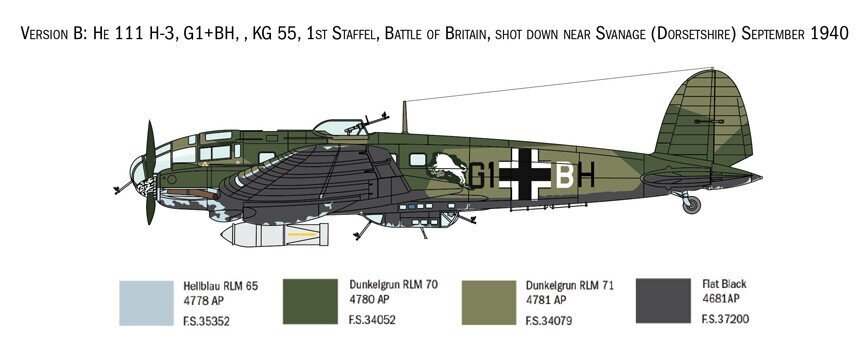 Italeri Plastmudel Heinkel He 111H Battle of Britain 80. koht hind ja info | Mudelautode kogumine | hansapost.ee