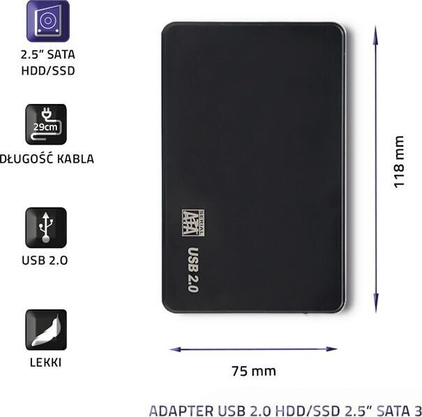 Qoltec Kõvaketta adapterUSB2.0 HDD / SSD 2.5 "SATA3 blac hind ja info | USB adapterid ja jagajad | hansapost.ee