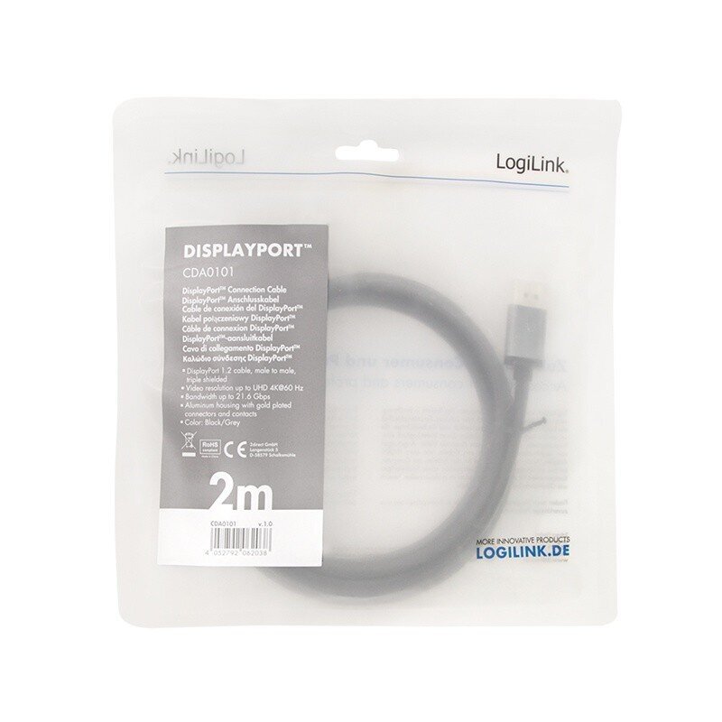 DisplayPort cable, 4K/60 Hz,DP/M do DP/M,alu, 2m hind ja info | Juhtmed ja kaablid | hansapost.ee