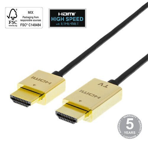 Deltaco Ultra-thin HDMI, 4K UHD, 3m, must / kuldne / HDMI-1043-K / 00100012 цена и информация | Juhtmed ja kaablid | hansapost.ee
